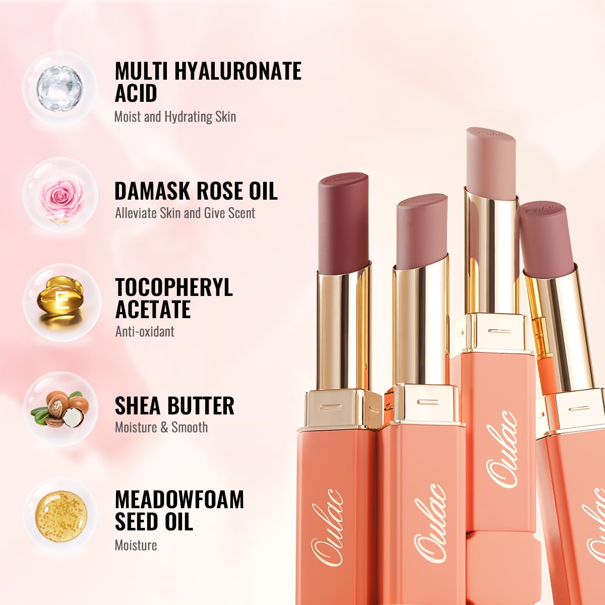 Oulac Color Rich Satin Lipstick - Greyish Brown Full Coverage Lip Color, Creamy Silky-Smooth, Moisturizing, Satin Matte Finish, Infused With Shea Butter, Vegan & Clean Beauty, 4g, SG12 Boundless