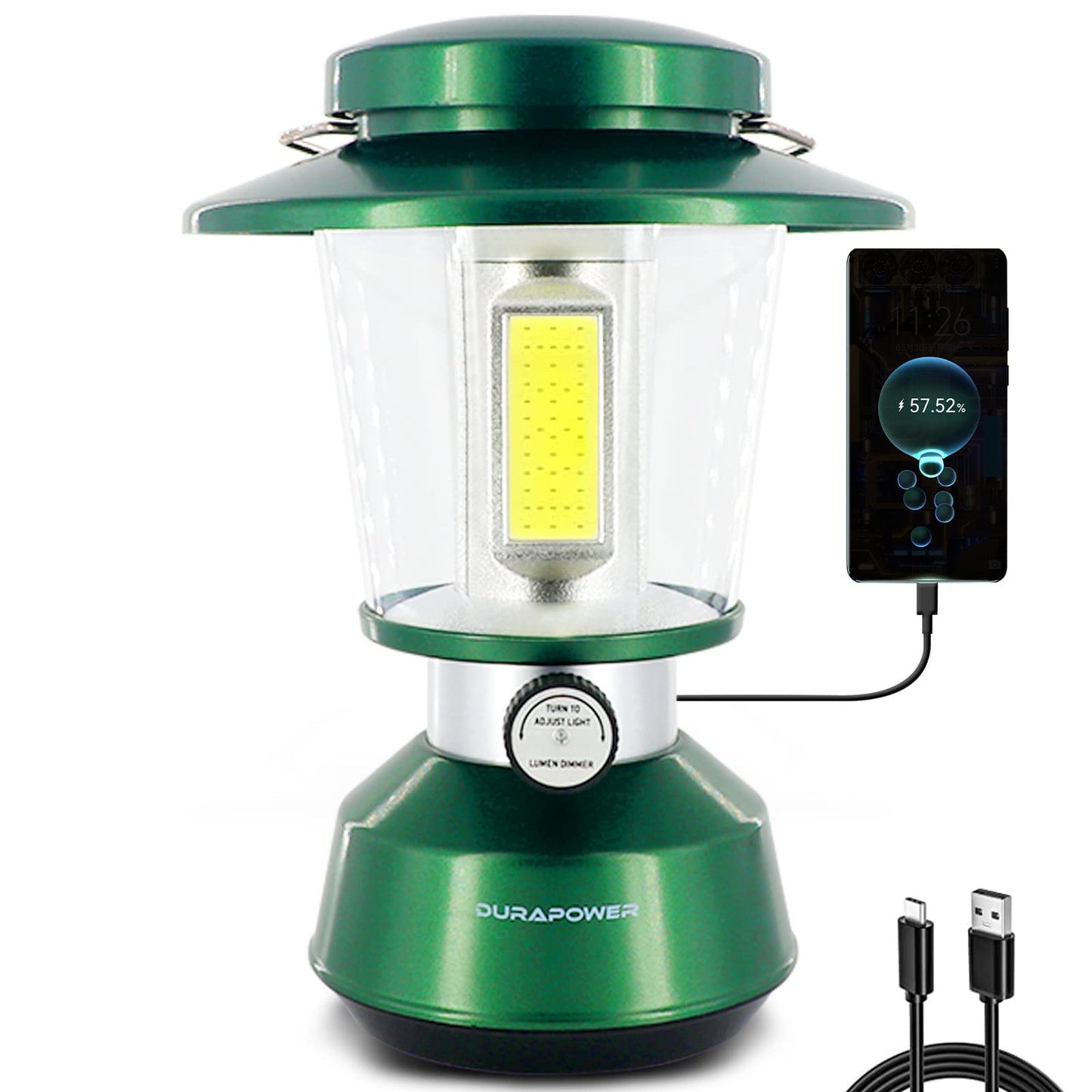 Durapower LED Camping Lantern Rechargeable, Bright 2000 Lumen, 5 Modes, 4000 mAh Power Bank, IP44 Waterproof Lantern for Hurricane, Emergency, Power Outages, Home