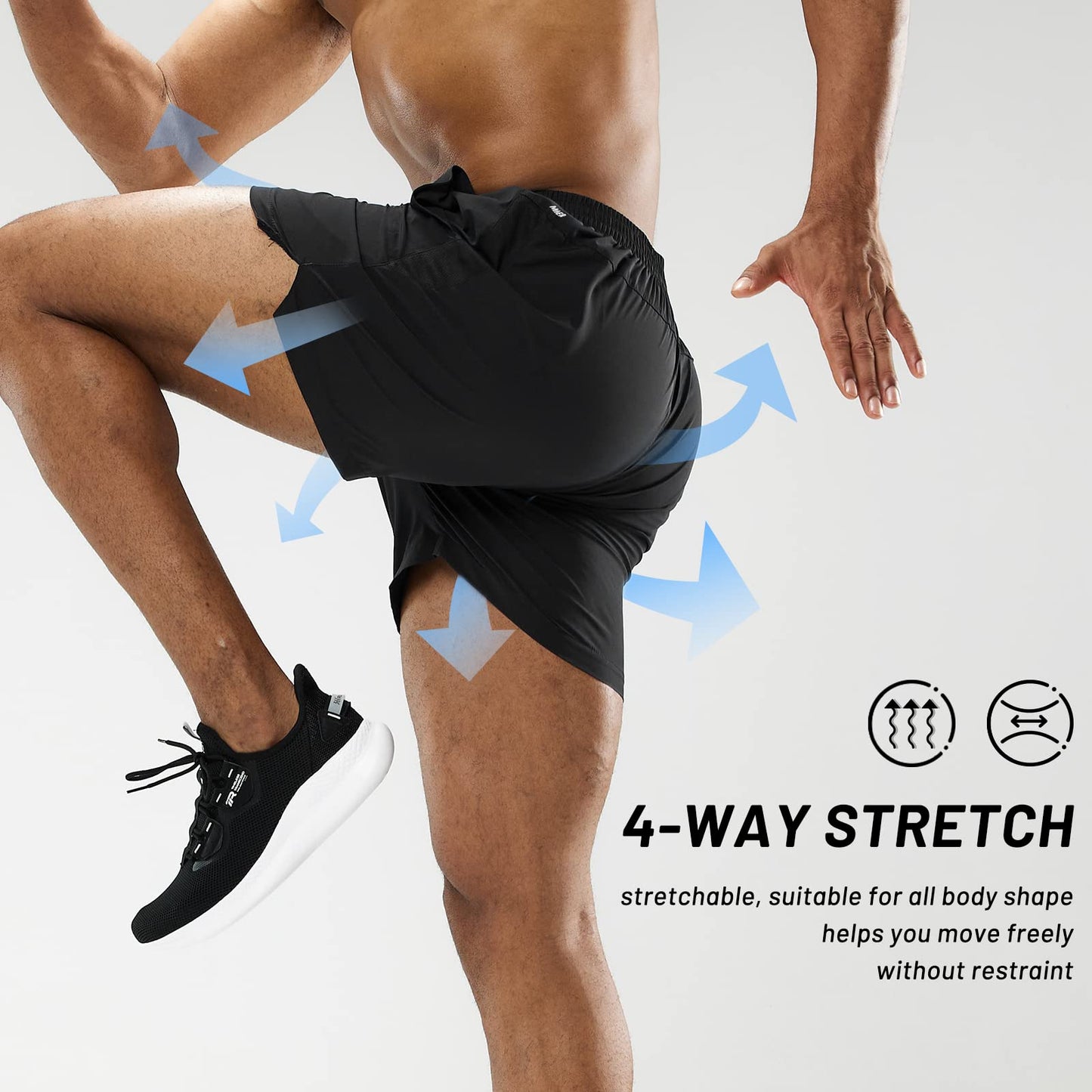 MIER Men's Workout Running Shorts Quick Dry Active 5 Inches Shorts with Pockets, Lightweight and Breathable, Black, M