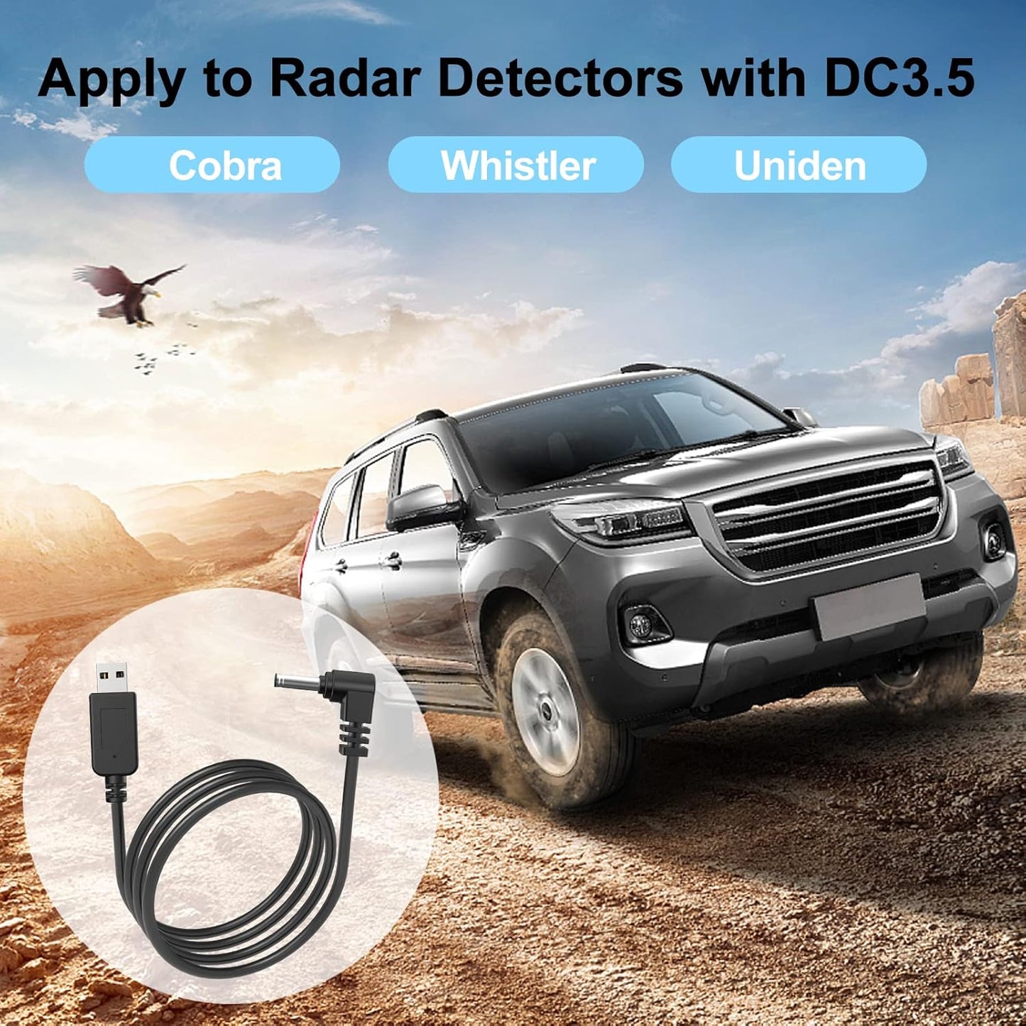 Radar Detector Cable, USB to DC3.5 Plug Cable,for Cobra Whistler Escort Valentine One Uniden Beltronics Radar Detector,Replacement Power Cable for Radar Detectors (DC3.5-3.3ft)