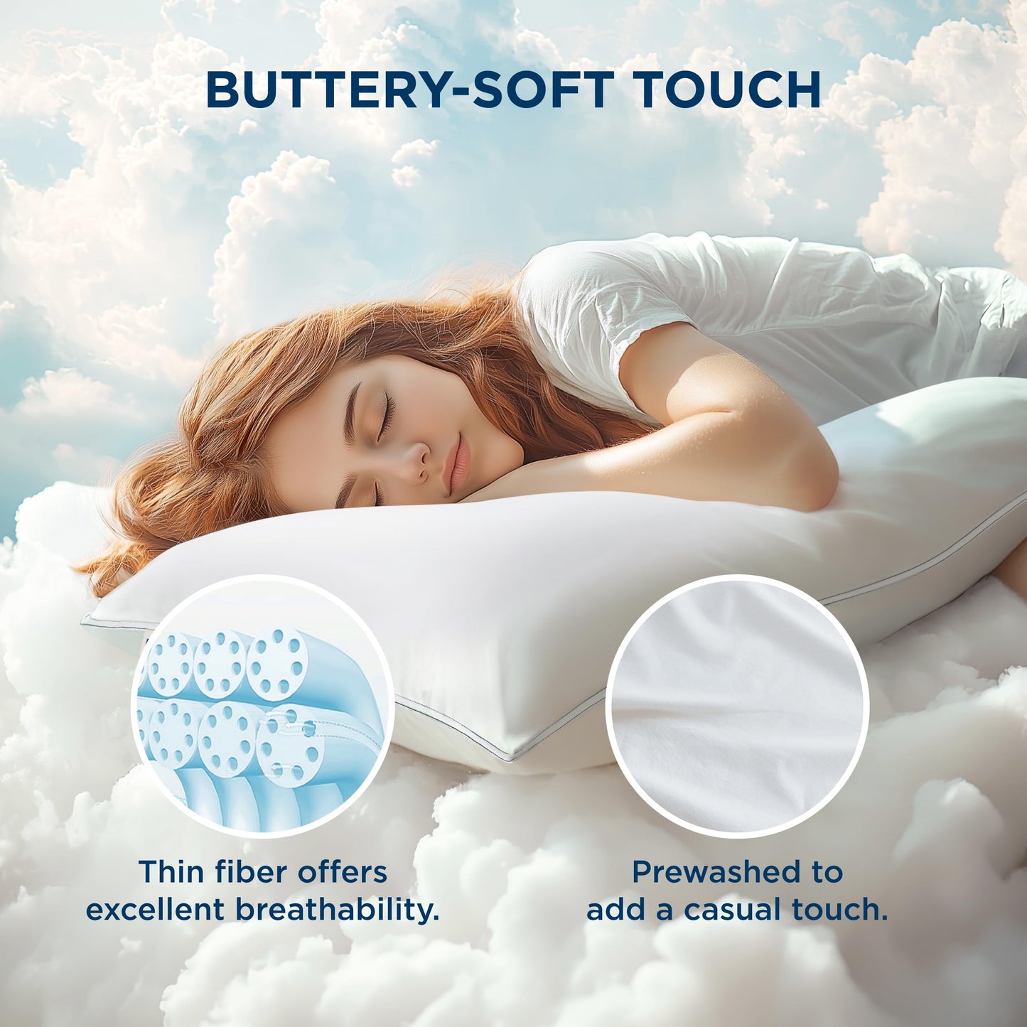 Bedsure Queen Pillows Set of 2, Prewashed Ultra-Soft Bed Pillows, Hotel Luxury Down Alternative Filling, Breathable & Fluffy for Back, Side, Stomach Sleepers
