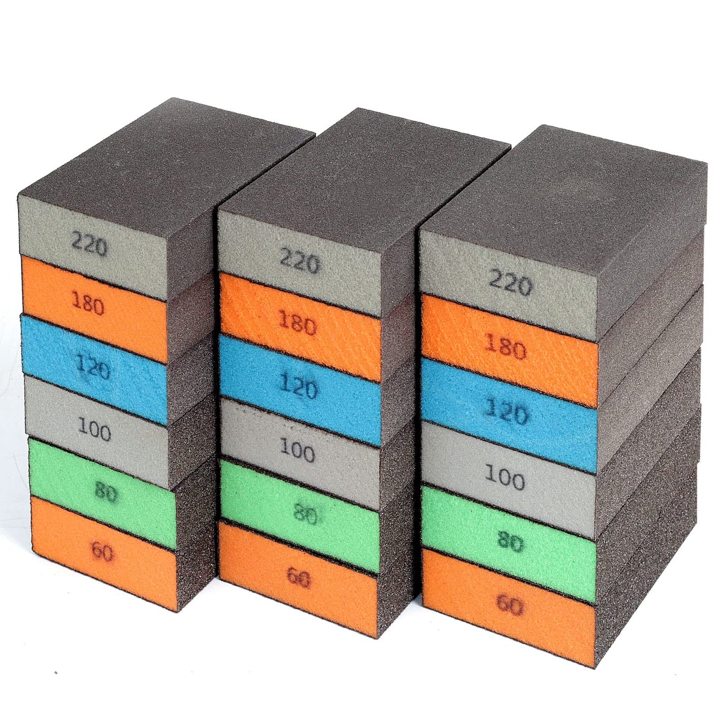 BOSHCRFAT 6 Pack Sanding Sponge, Washable and Reusable Sanding Block for Wood Drywall Metal Glasses Coarse/Medium/Fine/Superfine in 60/120/220 Grit Sandpaper Block