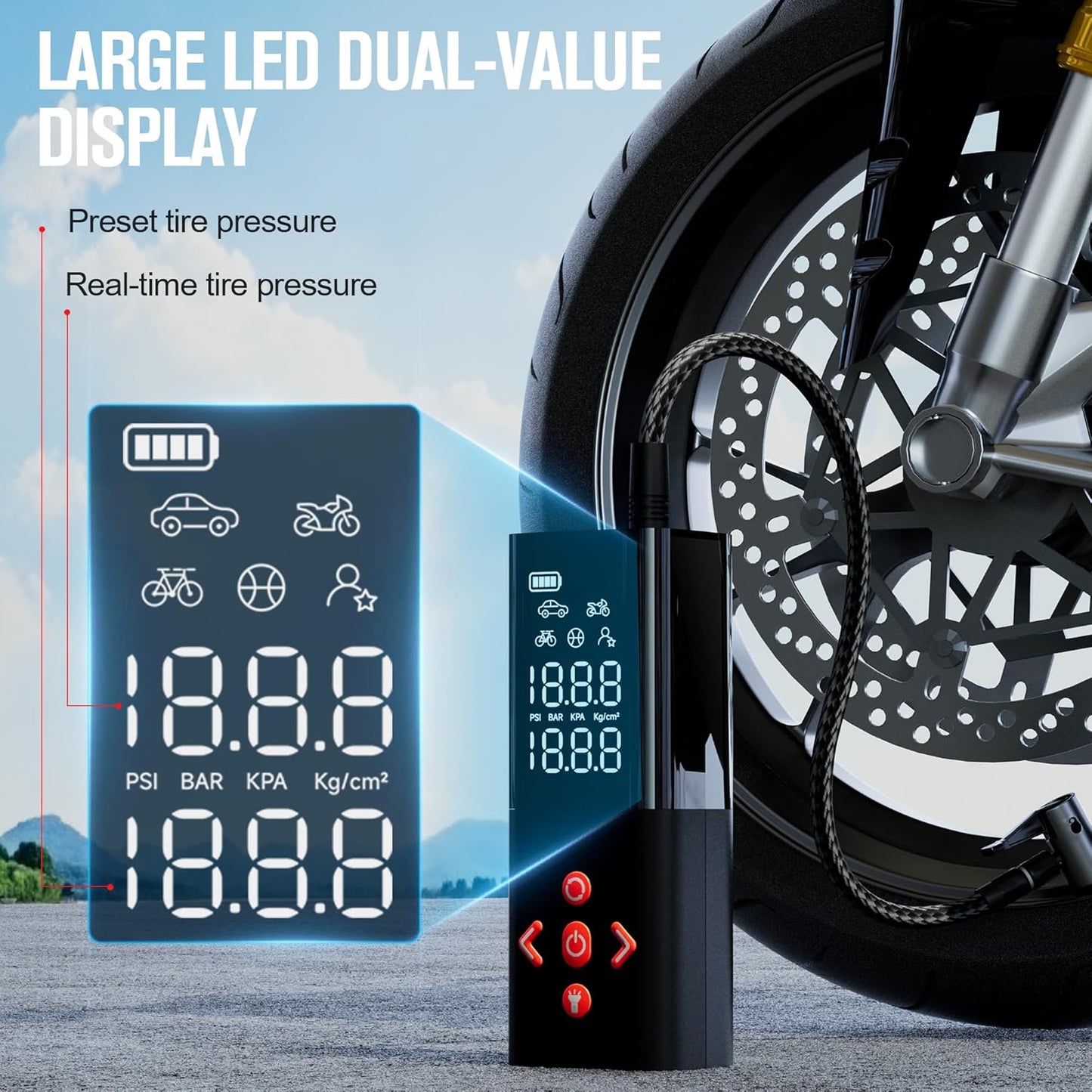 GOOLOO AP150 Tire Inflator Portable Air Compressor, 2X Faster 150PSI Cordless Air Pump with Auto-Shutoff, Portable Bike Pump with Tire Pressure Gauge, Electirc Tire pump for Car, Motorcycle, Ball, Red