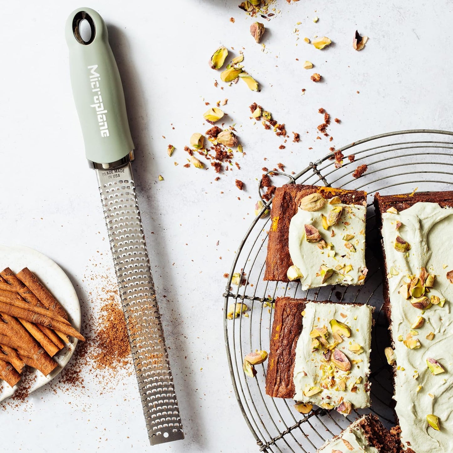 Premium Classic Zester- Sage Green | Lemon Zester tool, Hard Cheese & Vegetable Grater | For Citrus, Parmesan Cheese, Garlic, Ginger, Nutmeg | Fine Stainless Steel Blade, Made in USA