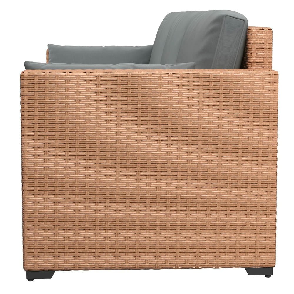 Barara King Patio Outdoor Sofa,Patio Couch PE Wicker Deep Seating Outdoor Sofa with Removable Cushions, 3 Seater Rattan Sofa, Sand