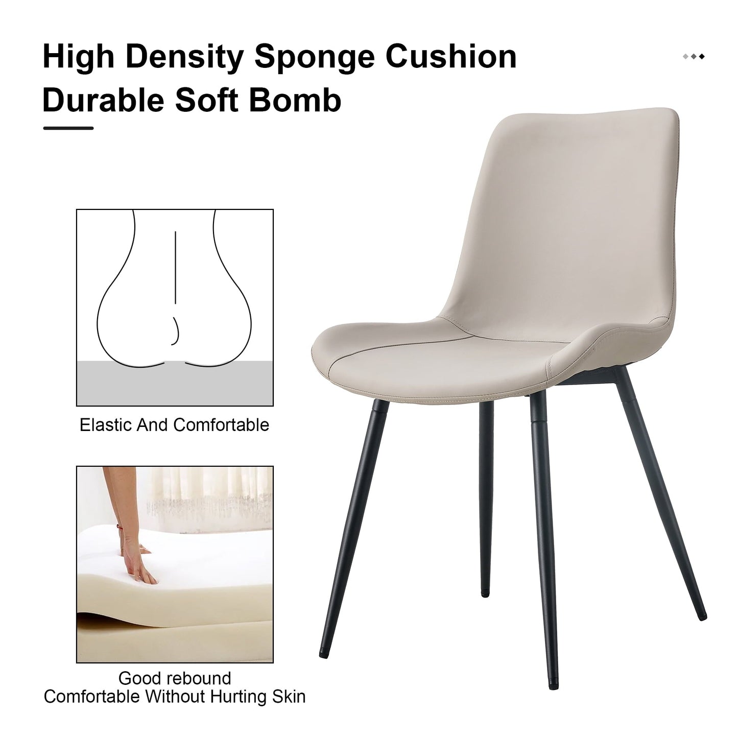 NYEESS Dining Chairs Set of 6, Faux Leather Upholstered Chairs with Black Metal Legs for Kitchen, Living Room, and Patio