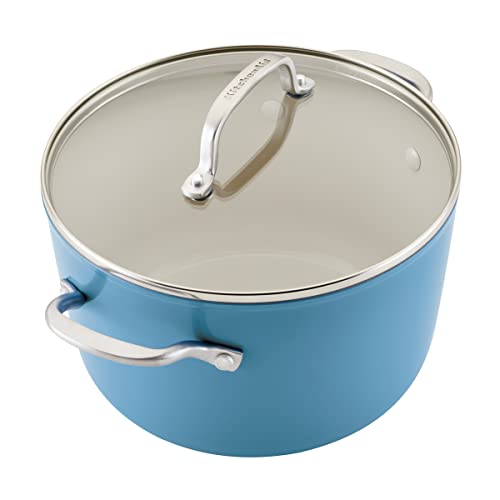KitchenAid Hard Anodized Ceramic Nonstick Cookware Pots and Pans Set, 9 Piece - Blue Velvet
