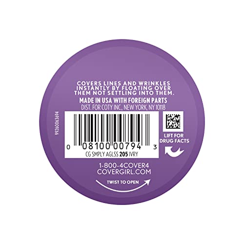 COVERGIRL Simply Ageless Instant Wrinkle Defying Foundation, SPF 28, Hyaluronic Complex & Vitamin C - 205 Ivory, Pack of 1