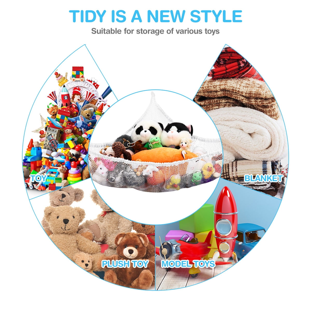 PAMINGONO White Polyester Mesh Toy Hammock for Toy Tidy in Bedroom 2Pcs