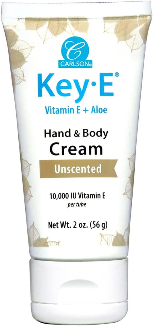 Carlson - Key-E Hand & Body Cream, Vitamin E & Organic Aloe, 10000 IU Vitamin E, Fragrance-Free, 2 oz