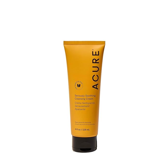 Acure Seriously Soothing Cleansing Cream - Gentle Hydrating & Exfoliating Face Wash, Daily Facial Cleanser for Women & Men with Chamomile & Sunflower Amino Acids, Sulfate Free, Vegan - 4 fl oz