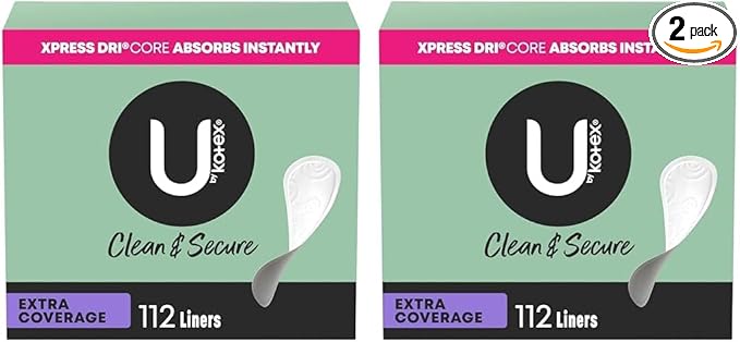 U by Kotex Clean & Secure Panty Liners, Light Absorbency, Extra Coverage, 112 Count (Packaging May Vary) (Pack of 2)