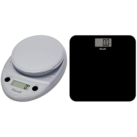 Escali Primo Kitchen and Bathroom Bundle - P115C Digital Kitchen Scale, Chrome, 11 Pound Capacity, and B180SB Slim Glass Bathroom Scale, Black, 400 Pound Capacity, Digital Display