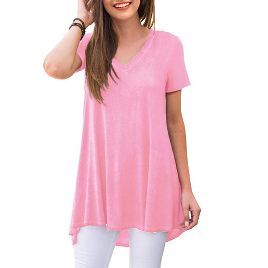 AWULIFFAN Summer Tops for Women Short Sleeve Casual Loose Tunic Top（Pink,Large）