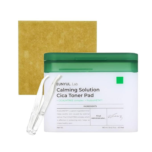 EUNYUL Lab Calming Solution CICA Toner Pad [6.43 fl. Oz. / 190ml] 60 Pads Face Toner Pads, Korean Skincare with Vegan Certificated Cotton Pad