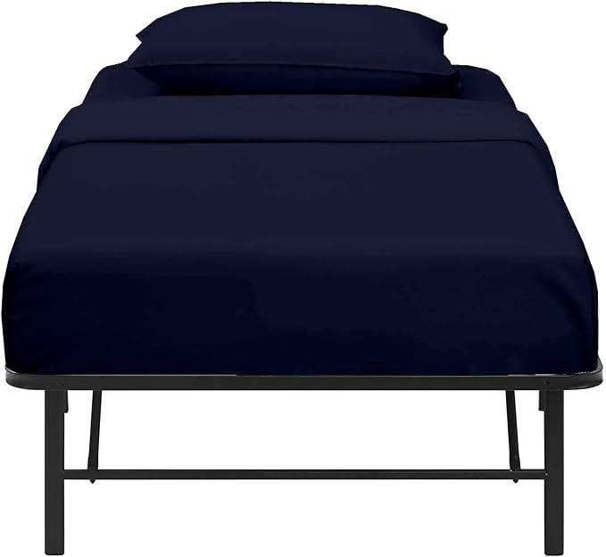 NON Sticky cotton 4 PC Cot Sheet Set - 33x75, 100% Egyptian Cotton, Fitted Sheet - Deep Pocket (8 Inch), Flat Sheet, 2 Pillowcases - Navy Blue Solid