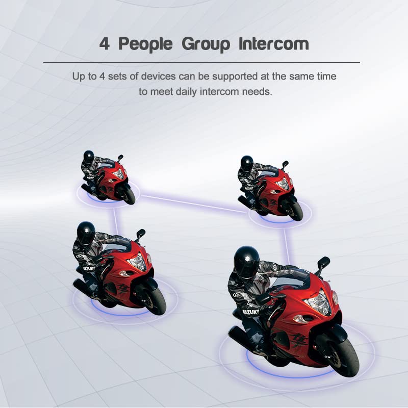 MIMIRACLE V4 Plus Motorcycle Helmet Bluetooth Intercom Headset, Up to 4 Riders 1500M IP65 Waterproof Motorbike Communication System for Skiing/ATV/Off Road -4 Pack