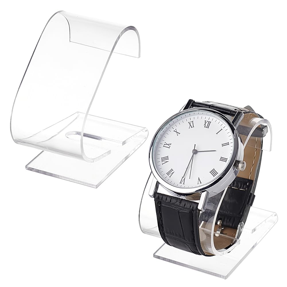 PH PandaHall 2pcs Clear Watch Stand, 2.4 x 2.4 x 1.3 inch Single Watch Holder Display Acrylic Bracelet Display Rack Jewelry Holder Stand Watch Organizer Storage for Men Women