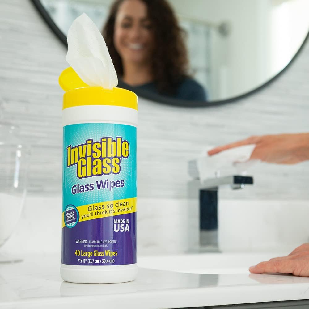 Invisible Glass 90160-6PK Glass Cleaning Wipes Perfect for Cleaning Mirrors, Windows, and Windshields at Home, in Your Car, or at the Office, Streak-Free, Tint-Safe, Lint-Free, 40 Wipes, Pack of 6