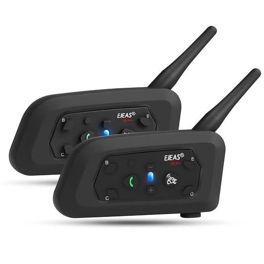 EJEAS V6 Pro Motorcycle Helmet Bluetooth Intercom, 2-Way 1200M Motorcycle Bluetooth Headset Universal Communication System with Noise Cancellation and Waterproof for Dirt Bike/ATV/Snowmobile (2PCS)