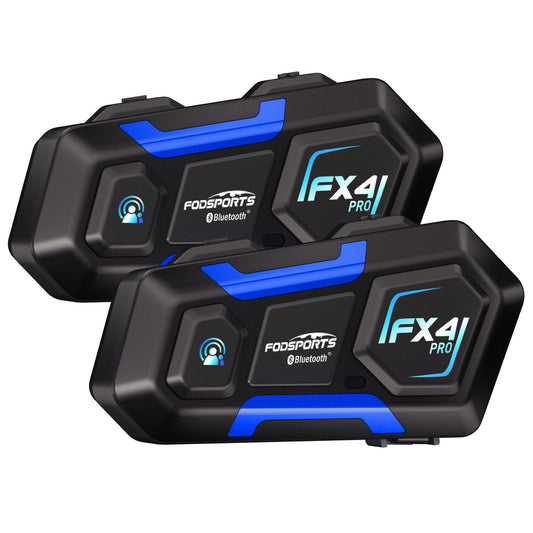 Fodsports Motorcycle Bluetooth Intercom FX4 Pro 1200m Helmet Intercom, 4 Riders Motorcycle Bluetooth Headset, Helmet Communication System FM/Hard &Soft Mic/2Pack