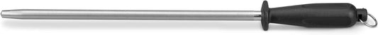12" Knife Sharpening Steel, Professional Diamond & Steel Honing Rod, Black Brushed Finish, for Kitchen & Chef Knives