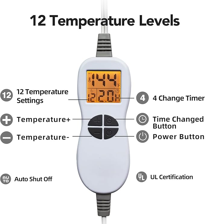 Ambershine 26"x35" XXXL King Size Neck& Shoulder& Back Heating Pad with 12 Temperature Settings& 4 Auto-Off Countdown Timers, Pain Relief for Back/Neck/Shoulder, Christmas gift for mom dad(Light Teal)
