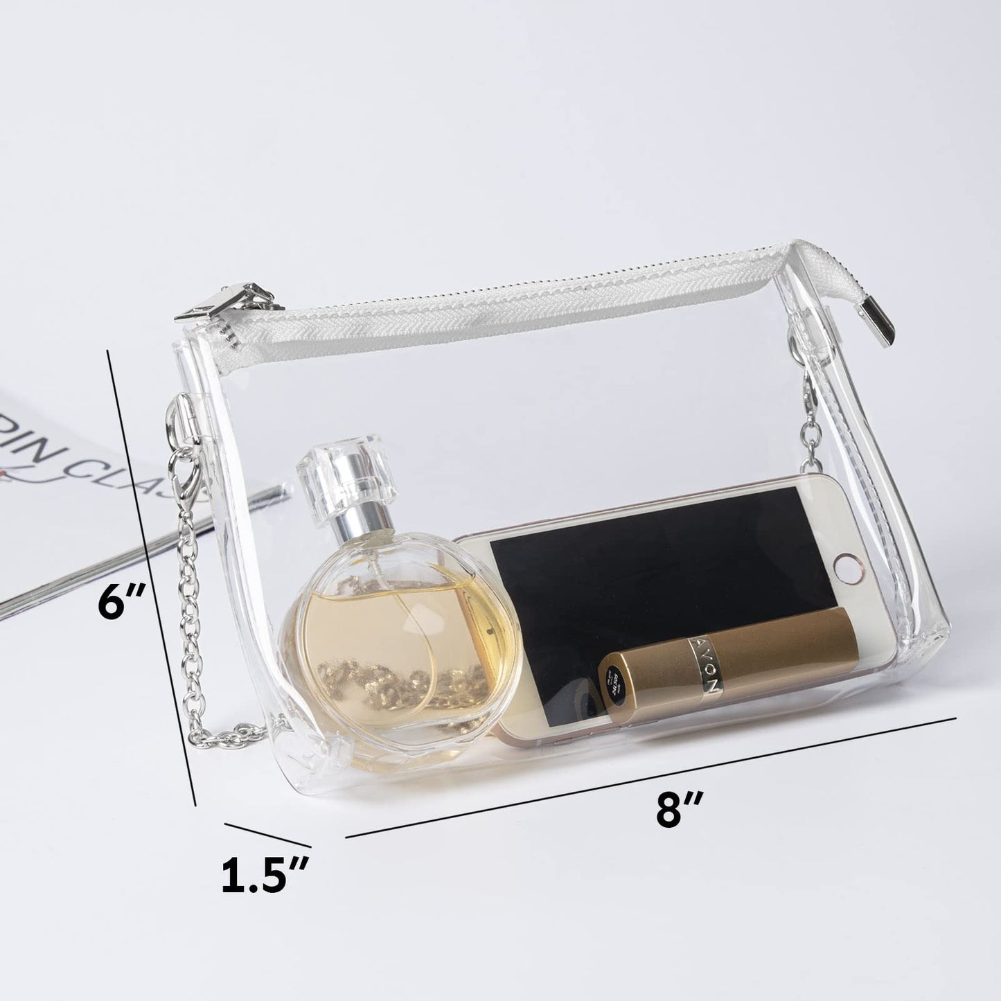 Lorbro Clear Purses for Women Stadium Approved, Crossbody Shoulder Bag with Zipper Closure, Transparent Purse Concerts, Sporting Event, Party, Festivals (Silver)