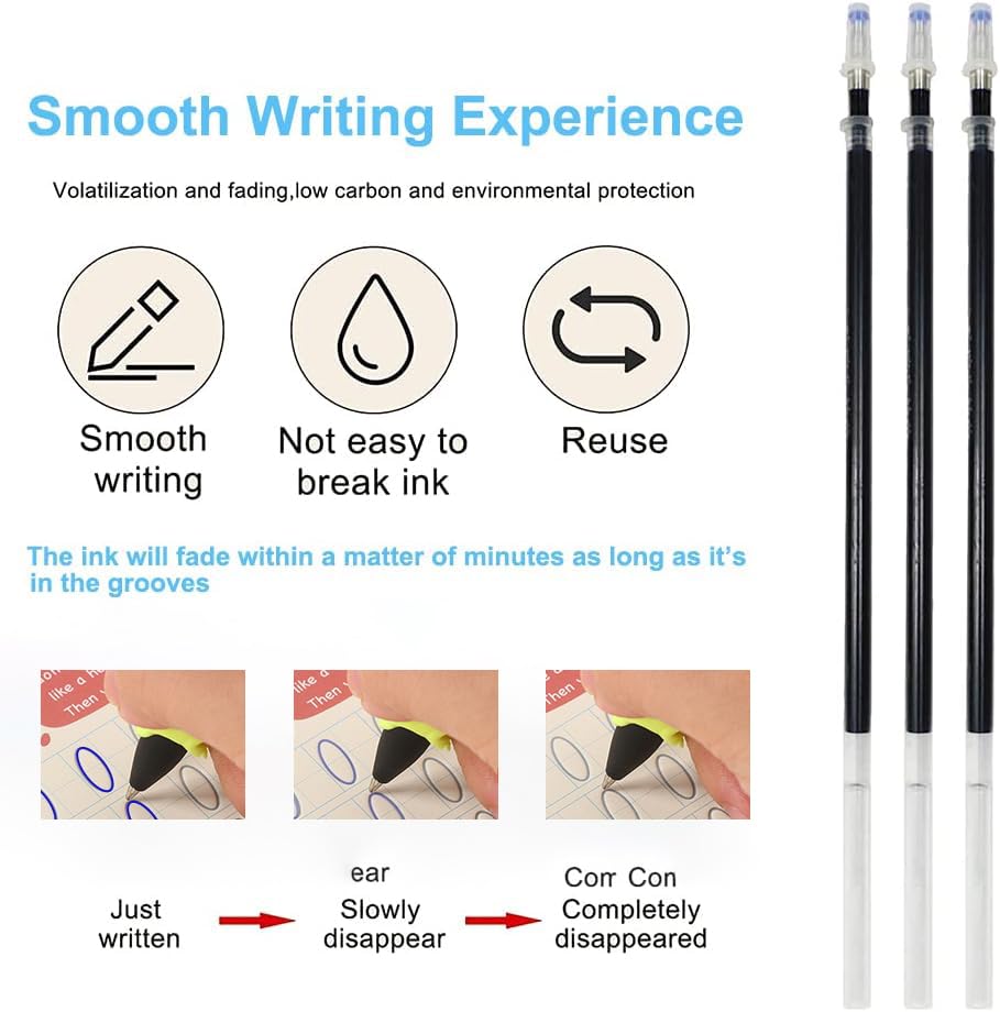 AALGO Magic Pens & Refills for Children's Magic Copybooks,Grooved Kids Book Disappearing Ink Pen for Tracing Books,Grooved Writing Books for Kids 3-5