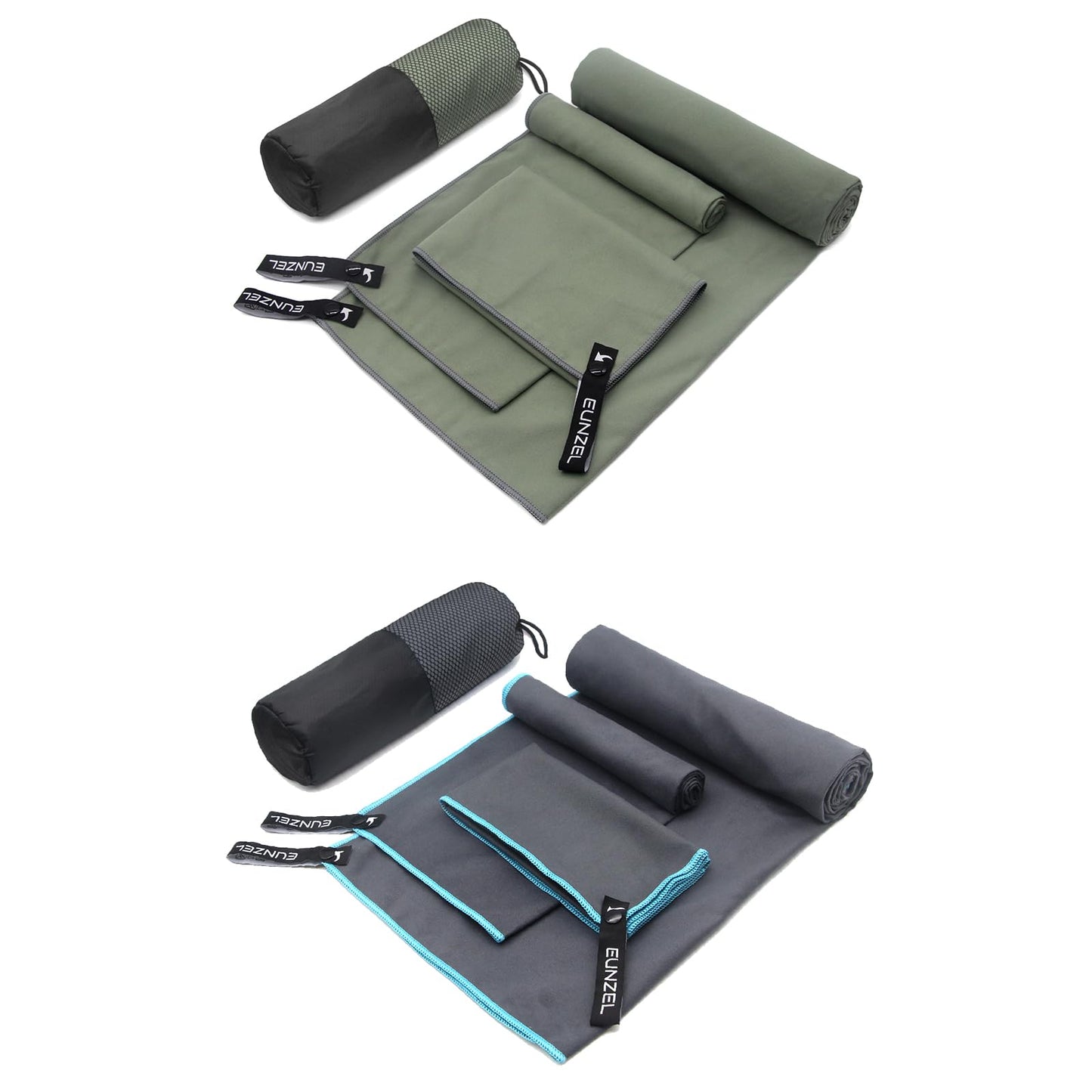 Eunzel Quick Dry Camping Towel, Microfiber Travel Towel 3 Size at 1 Pack,Fast Drying Towel Set for Camping, Beach, Gym, Sports, Yoga & Swimming Pool, Army Green