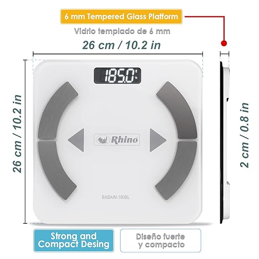 RHINO Smart Scale for Body Weight, High Precision, Bluetooth, Fitdays App, iOS and Android, Bathroom Wireless Machine for Fat, Muscle, BMI, 14 Body Indicators, 400lb (White)