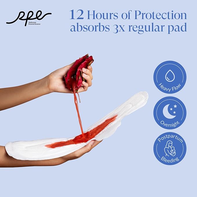 100% Organic Super Long Overnight Pads for Women Ultra Thin Sanitary Pads with Wings, Extra Heavy Flow Feminine Pads Ultimate Absorbency Extra Coverage Period Pads (Extra Long Overnight, Size 6, 60ct)
