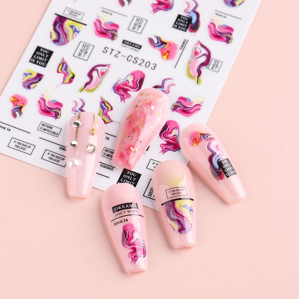 Dornail 6-Sheet Aurora Marble Wave Nail Art Stickers - Self-Adhesive Nail Decals for Women DIY Supplies
