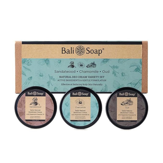 Bali Soap - Natural Deo Cream Variety Set for Men & Women, Sandalwood, Chamomile and Oud, Aluminium Free, Odor Protection 3 Pack
