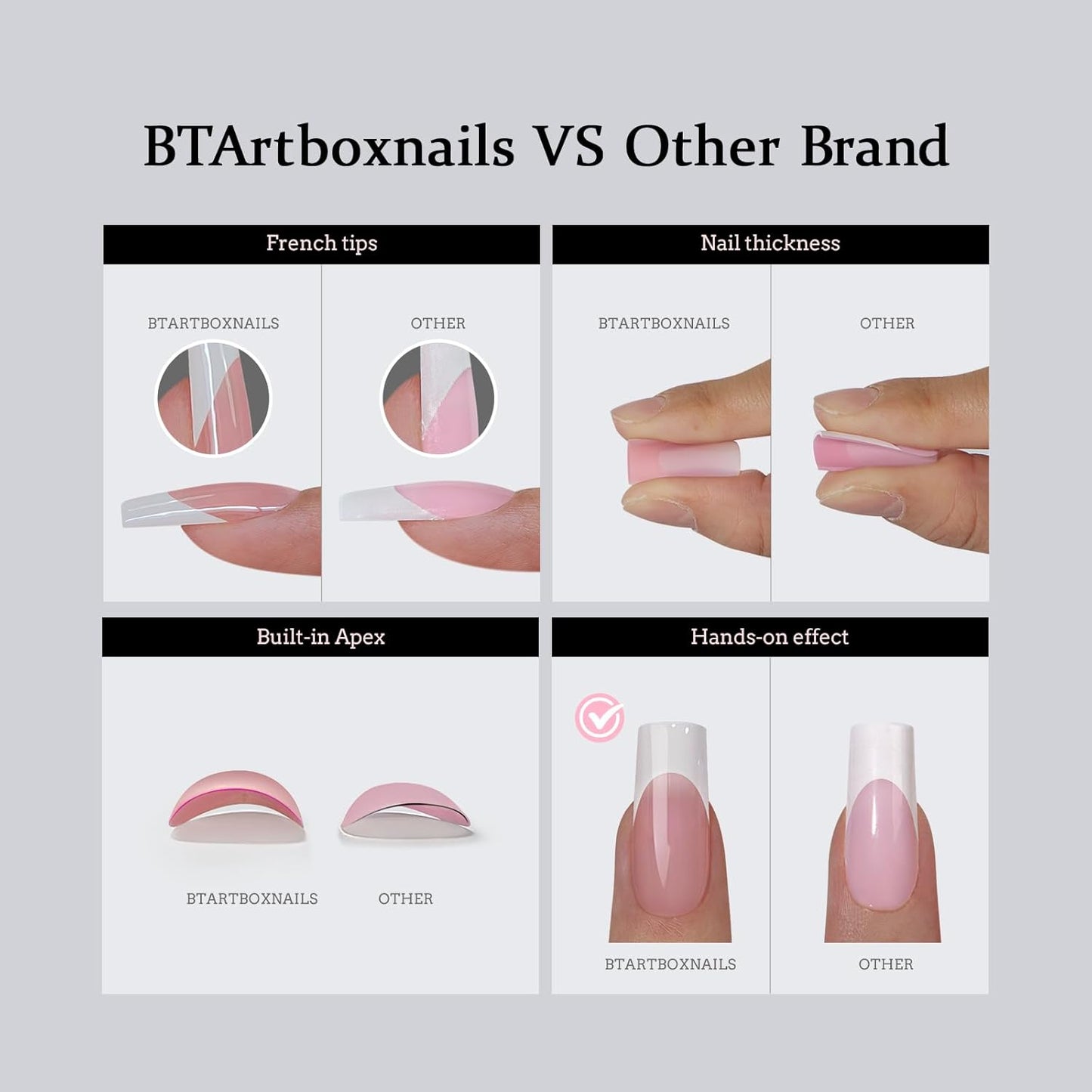 BTArtboxnails XCOATTIPS French Tip Nails - Long Press on Nails, Square Nail Tips Black, French Tip Press on Nails, Soft Gel False Nail Tips, Soak Off Acrylic Fake Nails