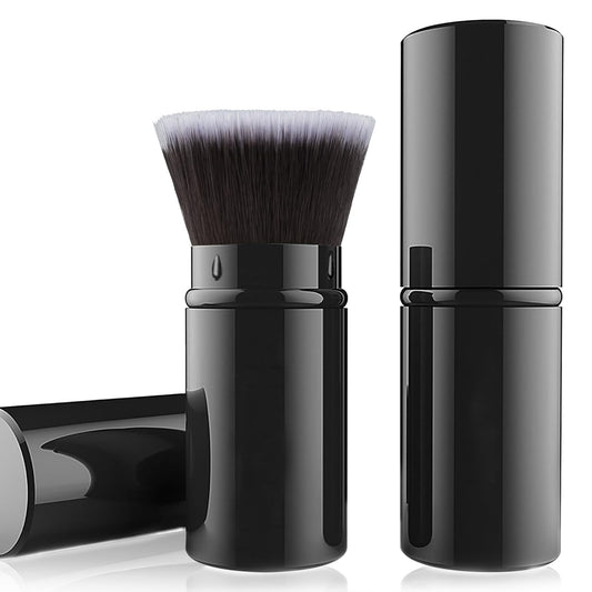 Falliny Makeup Brushes, Retractable Travel Kabuki Powder Foundation Brush, Portable Face Liquid Foundation Sunscreen Brush with Cover for Blending Liquid, Bronzer,Cream or Flawless Powder Cosmetics