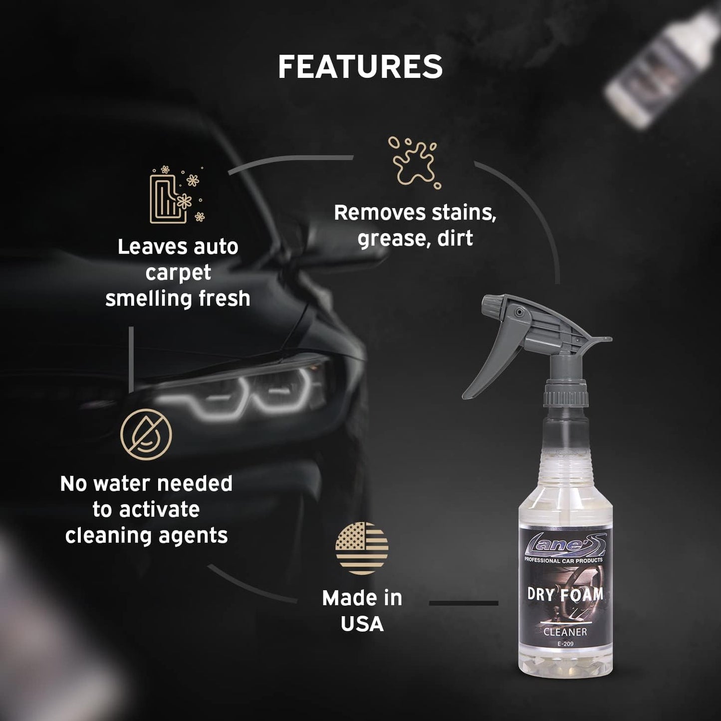 LANE'S Carpet Cleaner Spray- Carpet Cleaner Foam, Removes Odor, Fights Tough Dirt and Stains, Professional Grade Cleaning Spray- 32 Oz