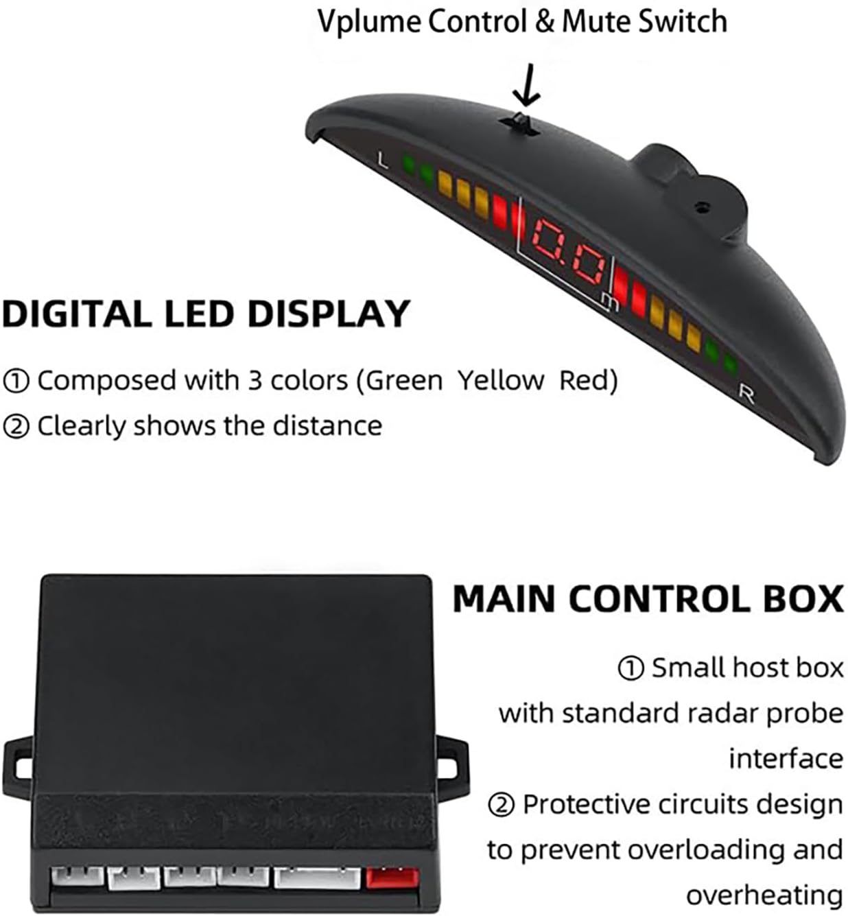 Parking Sensor Kit Backup Sensor Kit Reverse Sensor for Car 16 Color Options for Probes Adjustable Alarm Volume Professional Sensore de Reversa para Carro Safe Driving Assistant（Black）