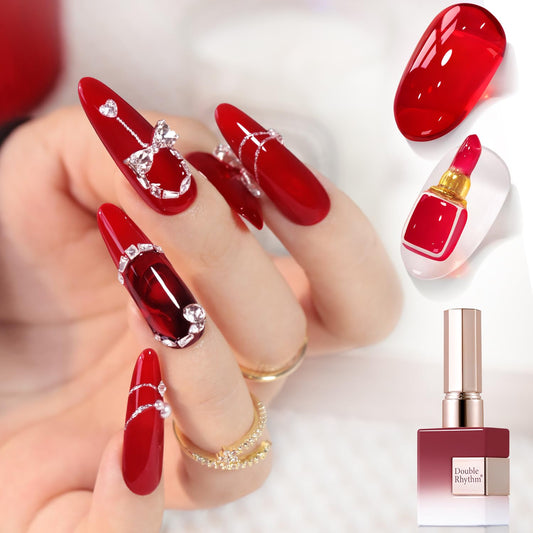 Double Rhythm 0.50 OZ Translucent Gel Polish Same Color Same Bottle Sheer Pastel Neutral Natural Milky 15 ML Jelly UV Nail Art DIY at Home (Burgundy Red-A1485)