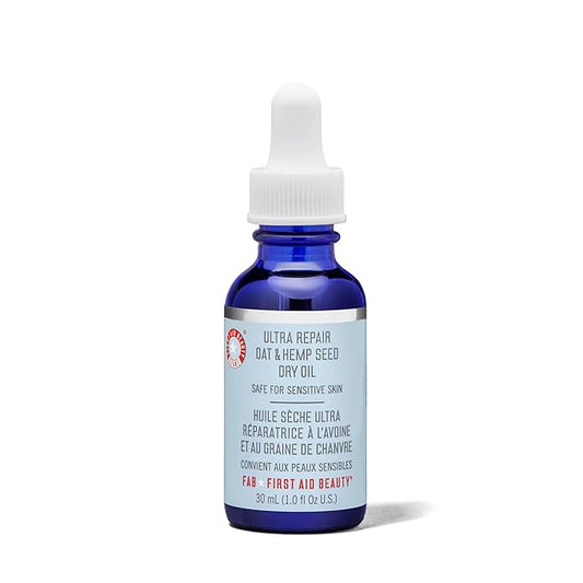 First Aid Beauty Ultra Repair Oat & Hemp Seed Oil – Hydrating, Non-Greasy Facial Oil with Arnica & Colloidal Oatmeal for Redness Relief – Calms Dry, Distressed Skin – Fragrance Free, 1 oz
