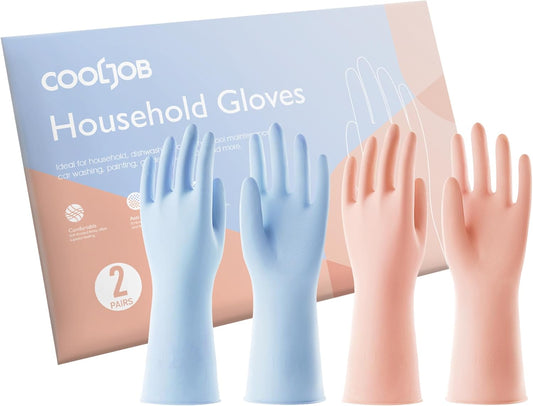 COOLJOB 2 Pairs Thickened Rubber Gloves with Cotton Lining & Non-slip Grip, Colorful Household Long Lasting Dishwashing Gloves for Kitchen & Bathroom Cleaning, Orange & Blue, Large