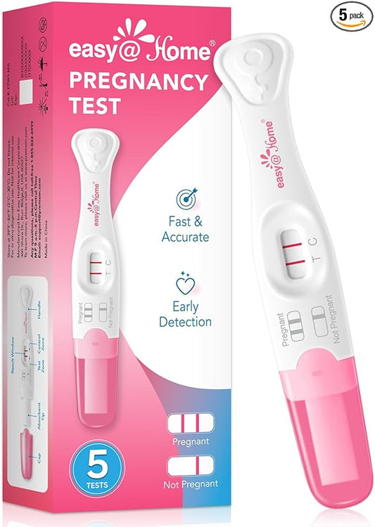 Easy@Home Pregnancy Test Sticks: Early Detection & Reliable - 5 Count - Accurate Results in Minutes - Easy to Use at Home Pregnancy Tests with Curved Handle