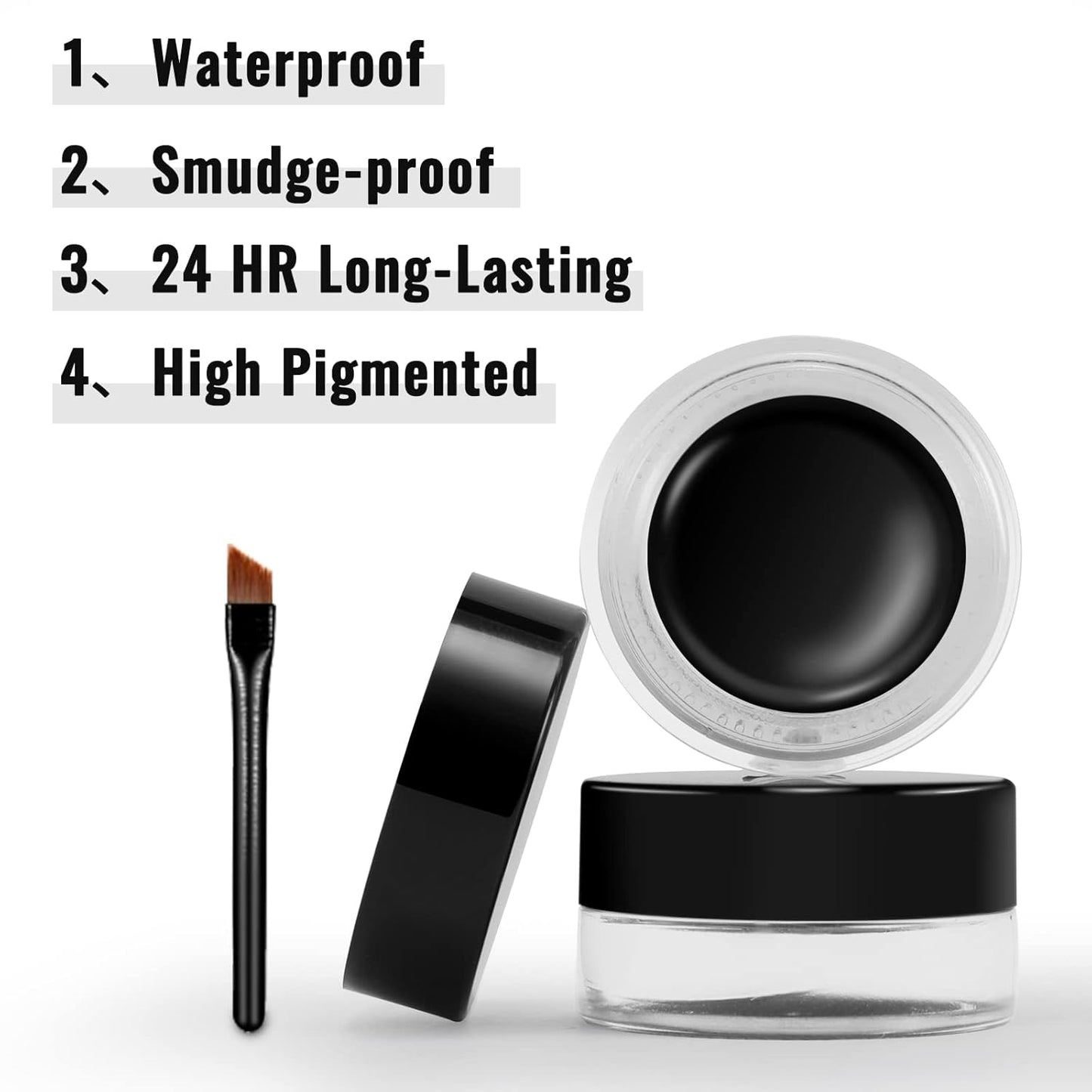 Erinde Dark Gray Gel Eyeliner, Waterproof Cream Eyeliner Gel Pot, High-Intensity Pigments Long Lasting Smudge-Proof Eye Liner Halloween Makeup, Waterline Matte Eye Liner with 2PCS Brush, 08 Dark Gray