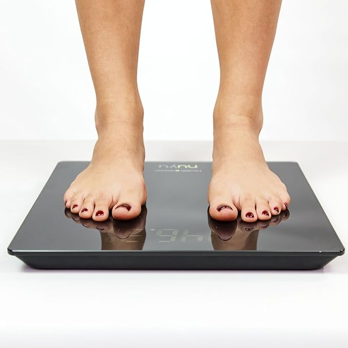 Health o meter nuyu Wireless Connected Scale with Auto Pairing, BMI Tracking and Disappearing LED Screen, Black