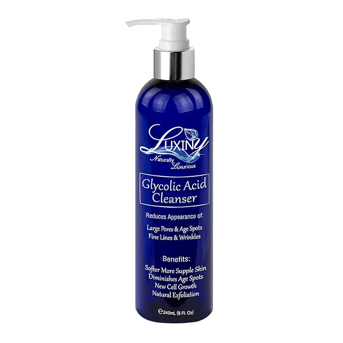Luxiny 10% Glycolic Acid Face Wash & Exfoliating Cleanser, 8 oz – Vegan, Natural AHA Facial & Acne Body Wash for Women and Men – Pore Minimizer