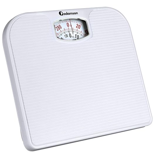 Adamson A21 Analog Scales for Body Weight - Up to 300 LB - New - Anti-Skid Rubber Surface + Large Numbers - Analog Bathroom Scale - Affordable - Durable with 20-Year Assurance