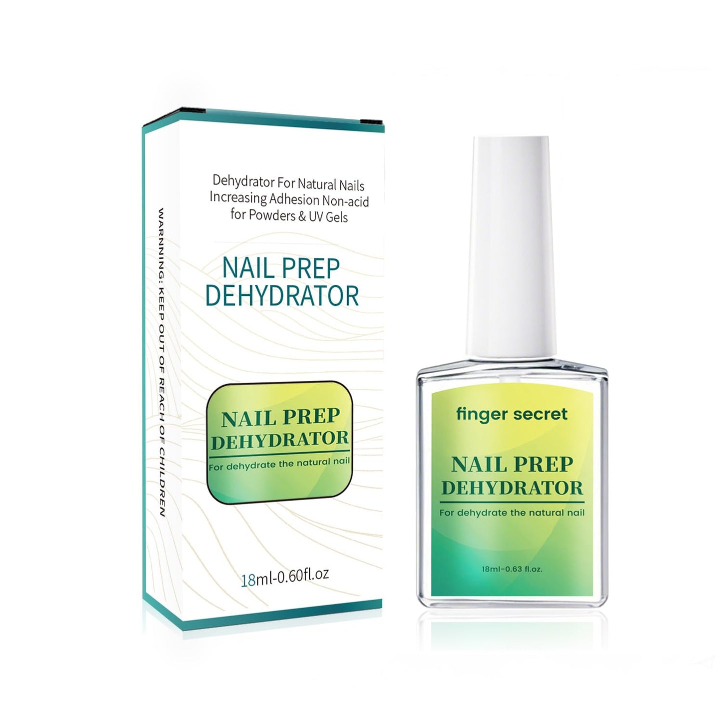 FINGER SECRET Nail Prep Dehydrator, 18ml Nail Dehydrator for Natural Nails Increasing Adhesion Bonder Non-Acid for Acrylic Powders & UV Gel Press on Acrylic Tips