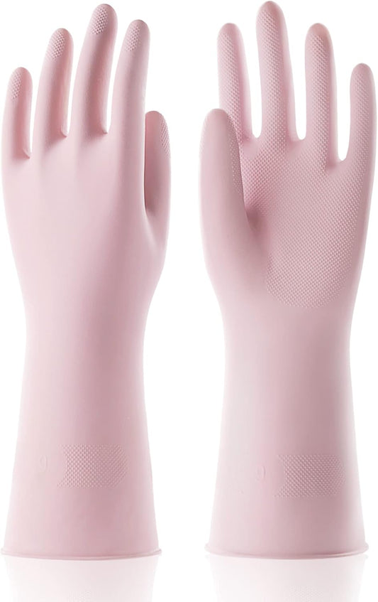 COOLJOB Large Household Rubber Gloves with Cotton Liner & Non-slip Grip, Waterproof Long Lasting Dishwashing Gloves for Kitchen & Bathroom Cleaning, Light Pink, 1 Pair