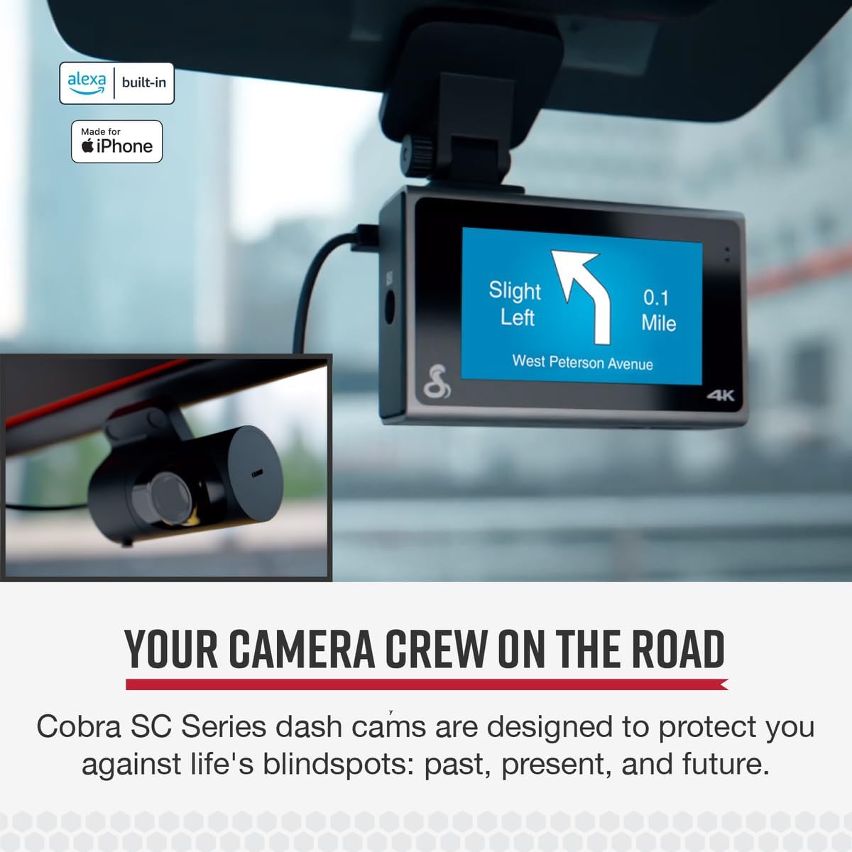Bundle of Cobra SC 400D Smart Dash Cam with Rear Cam + Cobra Cabin-View Camera for SC Series Dash Cameras