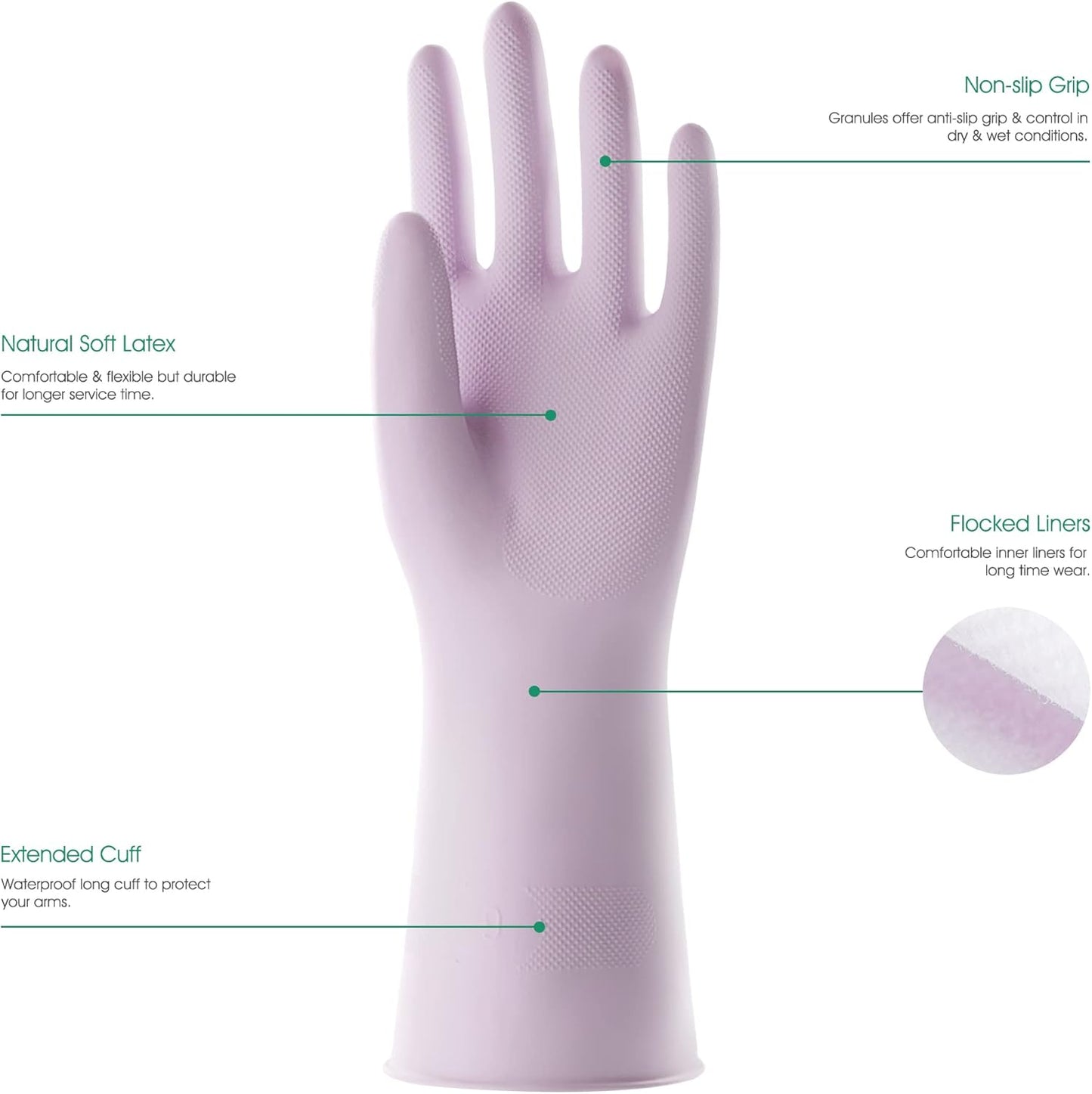 COOLJOB Medium Household Rubber Gloves with Cotton Liner & Non-slip Grip, Waterproof Long Lasting Dishwashing Gloves for Kitchen & Bathroom Cleaning, Purple, 1 Pair